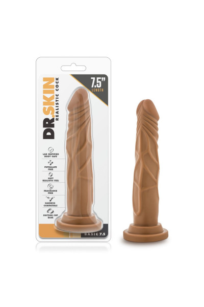 Кофейный фаллоимитатор без мошонки Dr. Skin Realistic Cock Basic 7.5 - 19 см.