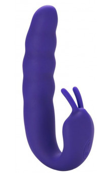 Фиолетовый вибратор Ribbed Dual Stimulator with Rolling Ball - 17 см.