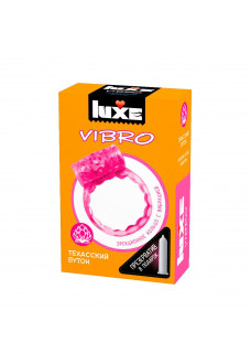 Розовое эрекционное виброкольцо Luxe VIBRO  Техасский бутон  + презерватив