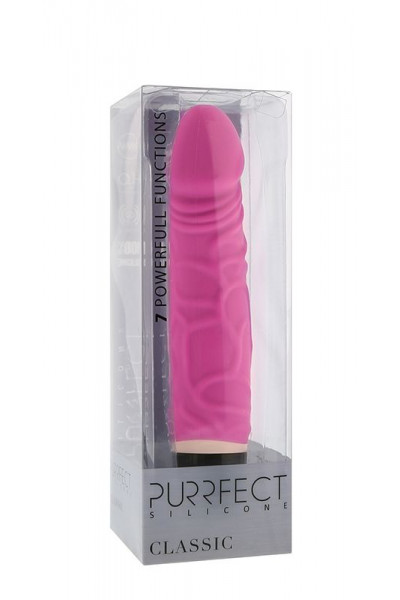 Ярко-розовый вибратор PURRFECT SILICONE CLASSIC 6.5INCH - 16,5 см.