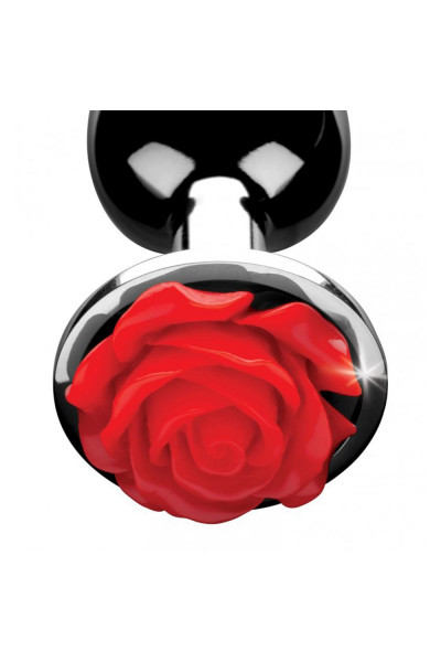 Серебристая анальная пробка с розой Red Rose Butt Plug - 8 см.