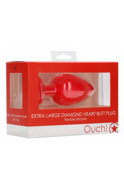 Красная анальная пробка с прозрачным стразом Extra Large Diamond Heart Butt Plug - 9,5 см.