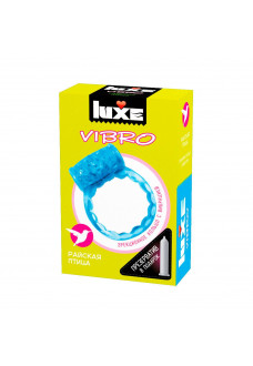 Голубое эрекционное виброкольцо Luxe VIBRO  Райская птица  + презерватив