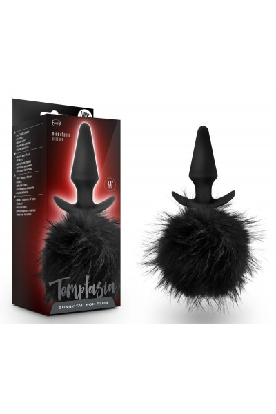 Силиконовая анальная пробка с чёрным заячьим хвостом Bunny Tail Pom Plug - 12,7 см.