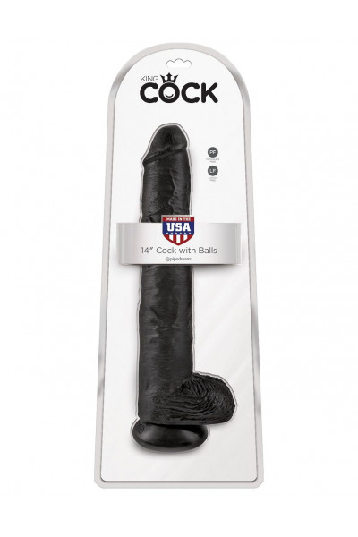 Чёрный фаллоимитатор-гигант 14  Cock with Balls - 37,5 см.