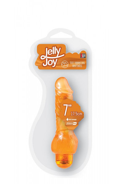 Оранжевый вибратор-реалистик JELLY JOY 7INCH 10 RHYTHMS ORANGE - 17,5 см.