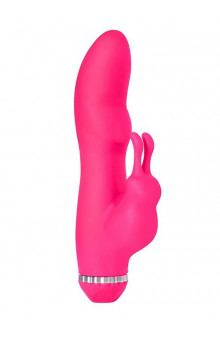 Розовый вибратор с клиторальным стимулятором PURRFECT SILICONE DELUXE RABBIT - 19 см.