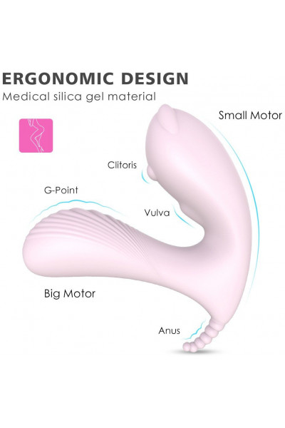 Нежно-розовая вибропробка CARA с клиторальным отростком и пультом ДУ