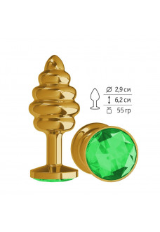 Золотистая пробка с рёбрышками и зеленым кристаллом - 7 см.