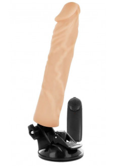 Телесный вибратор на мощной присоске Basecock Realistic Vibrator - 21 см.