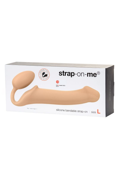 Телесный безремневой страпон Silicone Bendable Strap-On L