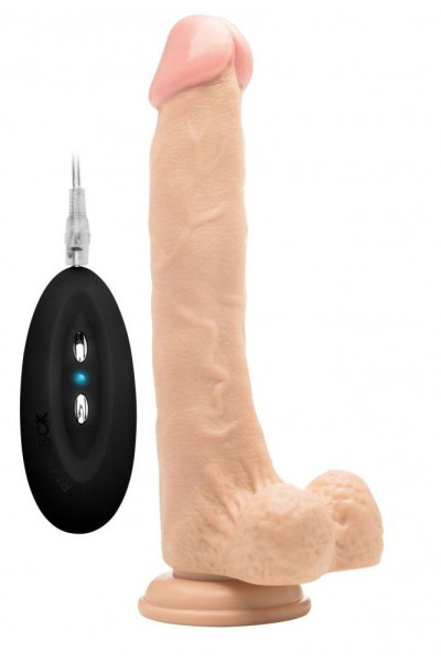 Телесный вибратор-реалистик Vibrating Realistic Cock 10  With Scrotum - 27 см.