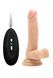 Телесный вибратор-реалистик Vibrating Realistic Cock 7  With Scrotum - 18 см.