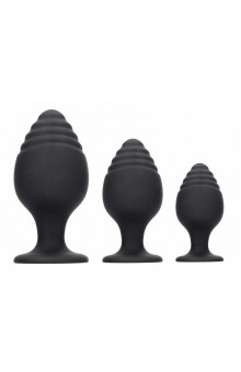 Набор из 3 черных анальных пробок Rippled Butt Plug Set