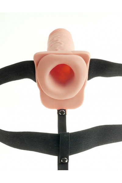 Телесный перезаряжаемый вибрострапон 7  Hollow Rechargeable Strap-on with Balls - 20,3 см.