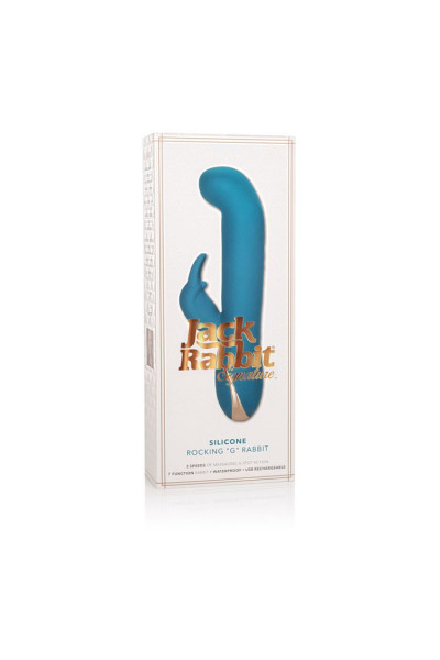 Бирюзовый вибратор с изогнутой головкой Jack Rabbit Signature Silicone Rocking  G  Rabbit - 20 см.