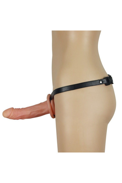 Телесный универсальный полый страпон Unisex Hollow Strap On - 17 см.