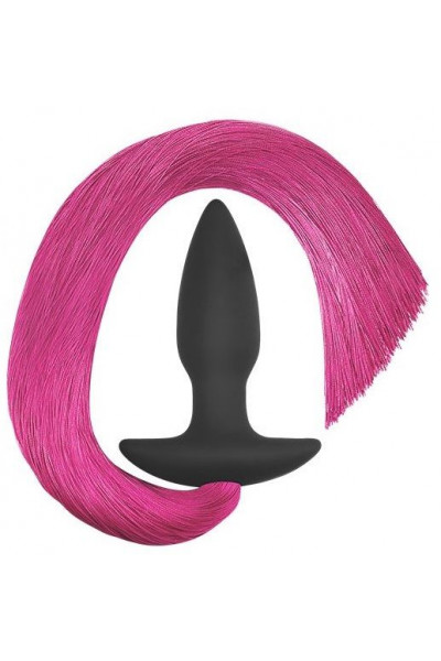 Черная анальная пробка с розовым хвостом Silicone Anal Plug with Pony Tail