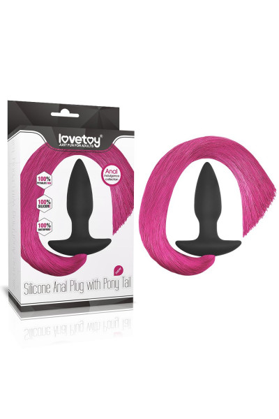 Черная анальная пробка с розовым хвостом Silicone Anal Plug with Pony Tail