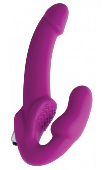 Ярко-розовый безремневой вибрострапон Evoke Vibrating Strapless Silicone Strap-on Dildo