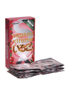 Презервативы Sagami Xtreme Strawberry c ароматом клубники - 10 шт.