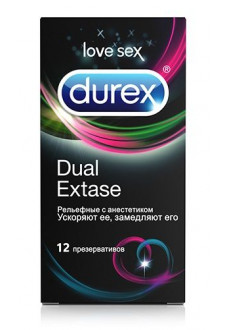 Рельефные презервативы с анестетиком Durex Dual Extase - 12 шт.