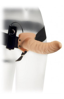 Телесный полый вибрострапон The Extender Plus Vibrating Hollow Strap On - 20,5 см.