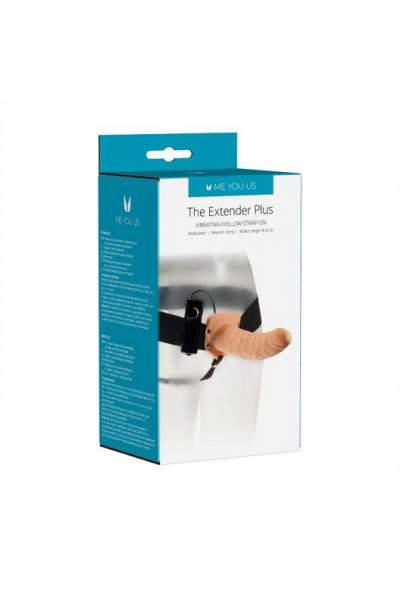 Телесный полый вибрострапон The Extender Plus Vibrating Hollow Strap On - 20,5 см.