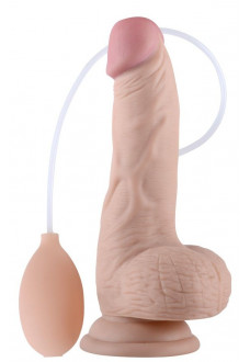 Телесный фаллоимитатор с имитацией эякуляции Soft Ejaculation Cock With Ball 8 - 17,8 см.