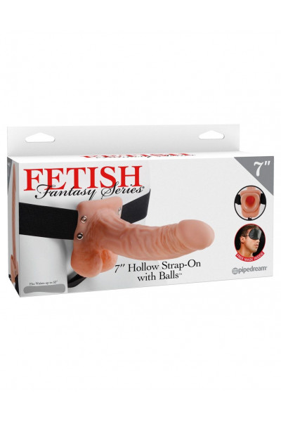 Телесный полый страпон Hollow Strap-On with Balls - 18,9 см.