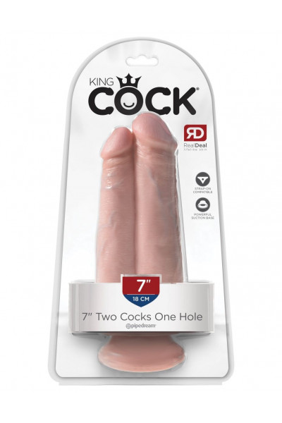 Сдвоенный телесный фаллоимитатор на присоске 7  Two Cocks One Hole - 20,3 см.