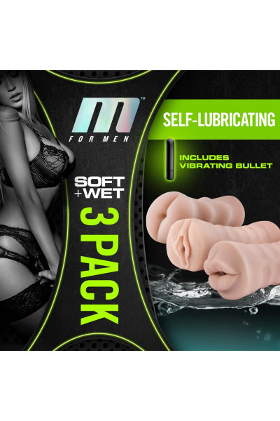 Набор из 3 мастурбаторов и вибропули 3-Pack Self-Lubricating Vibrating Stroker Sleeve Kit