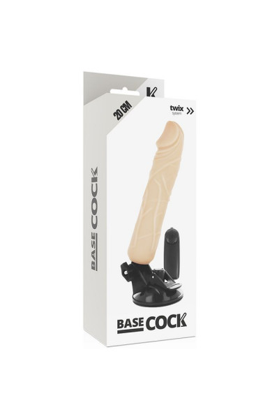 Телесный вибромассажер на мощной присоске Basecock Realistic Vibrator - 20 см.