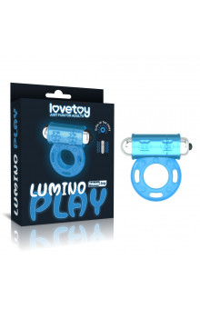 Голубое, светящееся в темноте эрекционное виброкольцо Lumino Play Vibrating Penis Ring