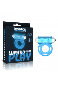 Голубое, светящееся в темноте эрекционное виброкольцо Lumino Play Vibrating Penis Ring