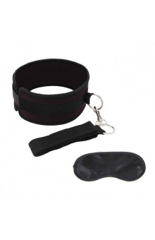 Черный ошейник с длинным поводком Collar and Leash Set