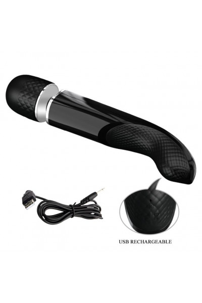 Черный мощный жезловый вибратор с изогнутой ручкой Charming Massager - 24 см.