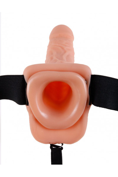 Телесный полый страпон с вибрацией Vibrating Hollow Strap-On with Balls - 24 см.