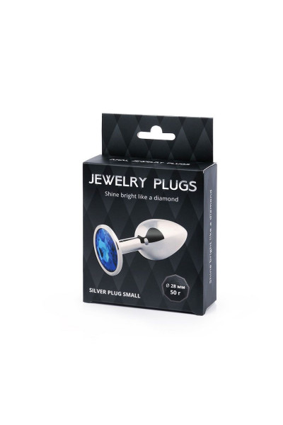 Анальное украшение SILVER PLUG SMALL с синим кристаллом - 7,2 см.