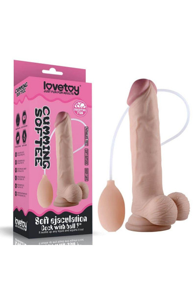 Телесный фаллоимитатор с имитацией эякуляции 9  Soft Ejaculation Cock With Ball - 22,9 см.