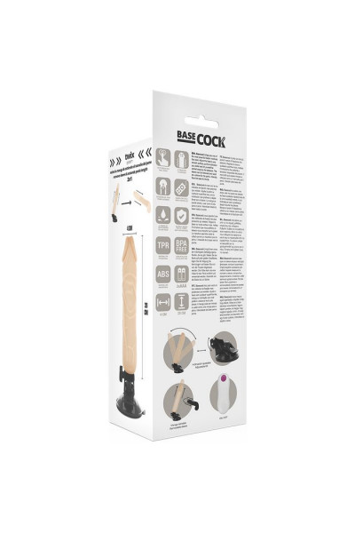 Телесный вибратор на мощной присоске Basecock Realistic Vibrator Remote Control - 20 см.