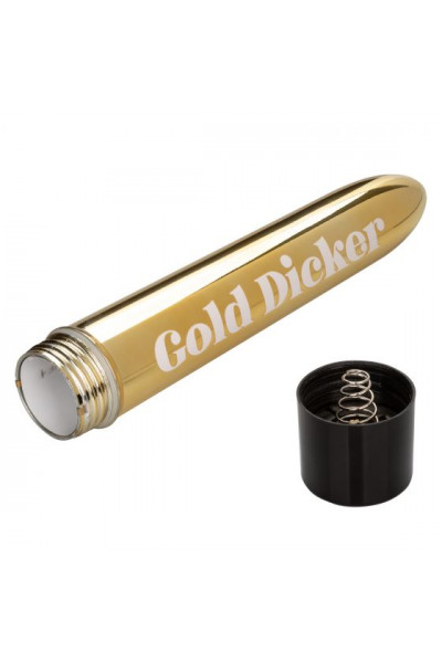 Золотистый классический вибратор Naughty Bits Gold Dicker Personal Vibrator - 19 см.