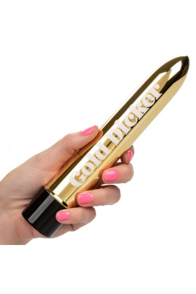 Золотистый классический вибратор Naughty Bits Gold Dicker Personal Vibrator - 19 см.