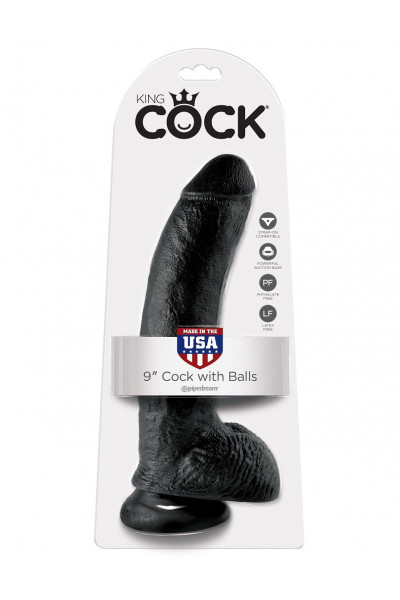 Чёрный фаллоимитатор 9  Cock with Balls - 22,9 см.