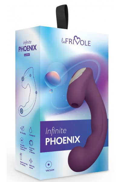 Фиолетовый вибратор Phoenix с вакуумной стимуляцией клитора - 18 см.