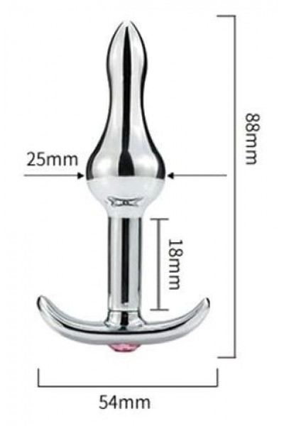 Металлическая анальная пробка-капля с розовым кристаллом - 8,8 см.