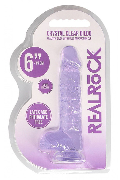 Фиолетовый фаллоимитатор Realrock Crystal Clear 6 inch - 17 см.