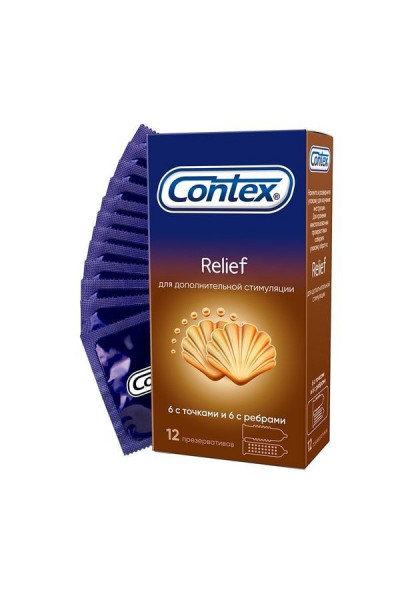 Презервативы с точками и рёбрами CONTEX Relief - 12 шт.