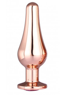 Золотистая анальная пробка с кристаллом Rose Gold Pleasure Plug S - 9 см.