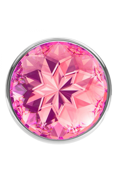 Малая серебристая анальная пробка Diamond Pink Sparkle Small с розовым кристаллом - 7 см.